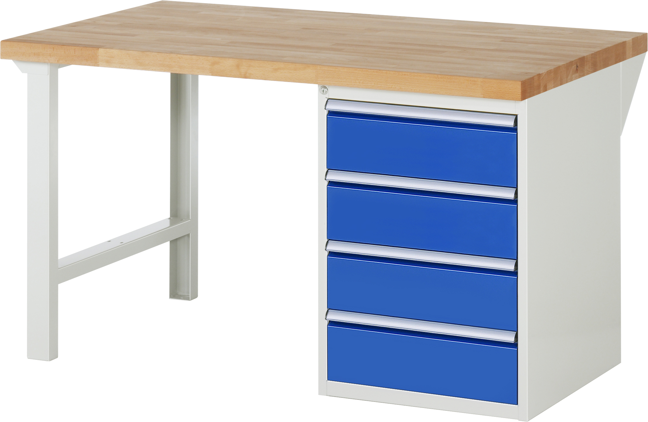 Werkbank Modell 7509,  BxTxH 1500x900x840 mm,  Buche-Massiv Arbeitsplatte 40 mm,  4 Schubladen mit  Auszug 90 %