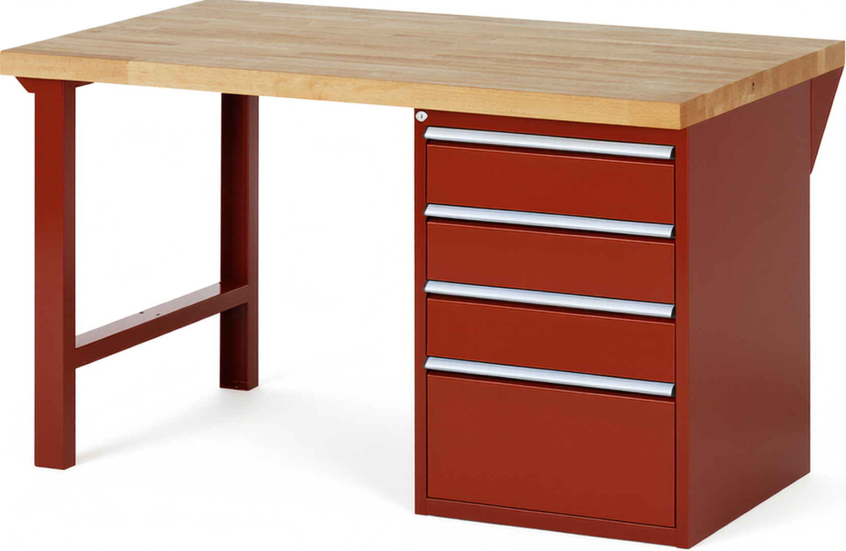 RAU Werkbank rot - Breite 150 cm - Tiefe 90 cm - Höhe 89 cm - Buche-Massiv Arbeitsplatte 40 mm