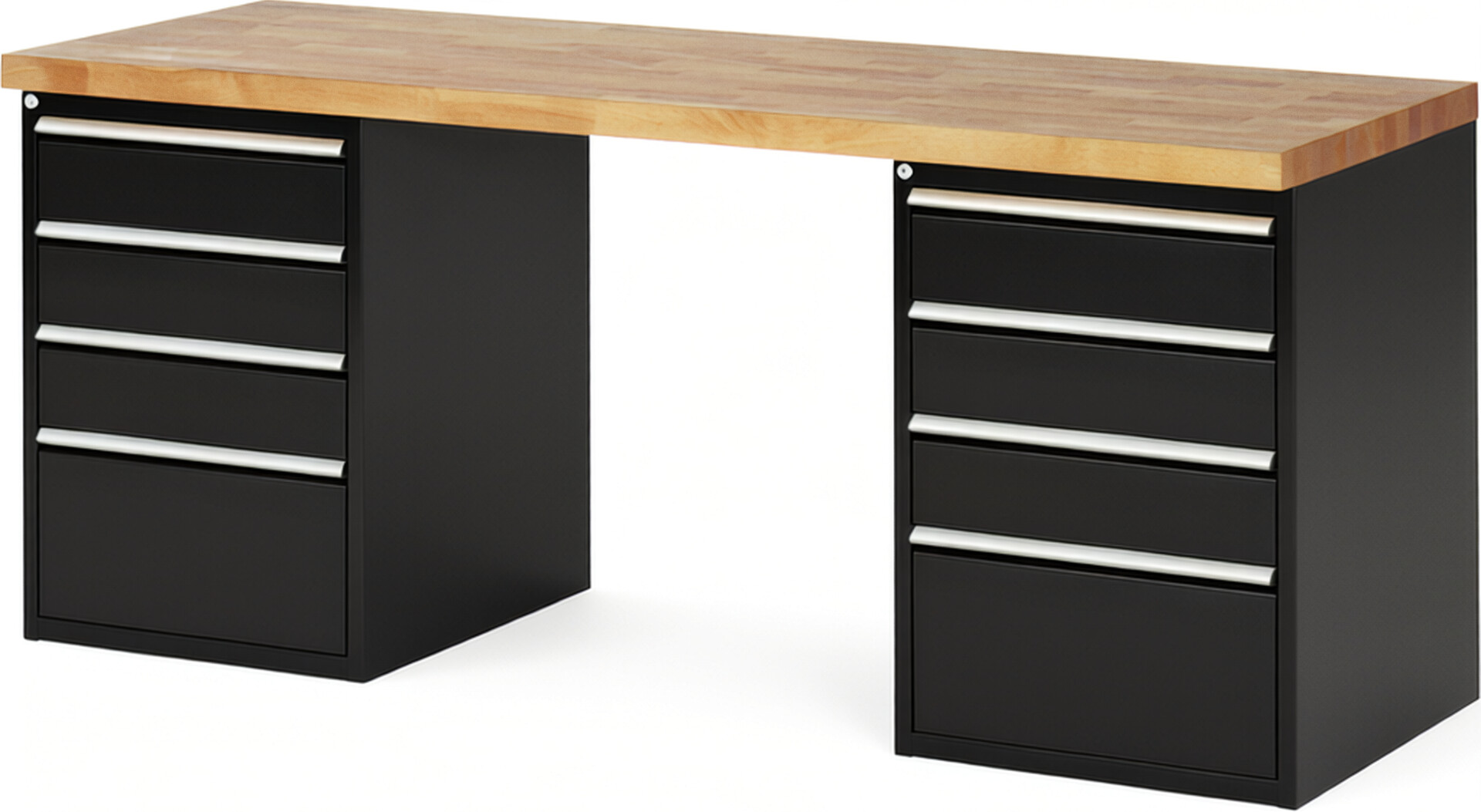 RAU Werkbank schwarz - Breite 200 cm - Tiefe 70 cm - Höhe 84 cm - Buche-Massiv Arbeitsplatte 40 mm