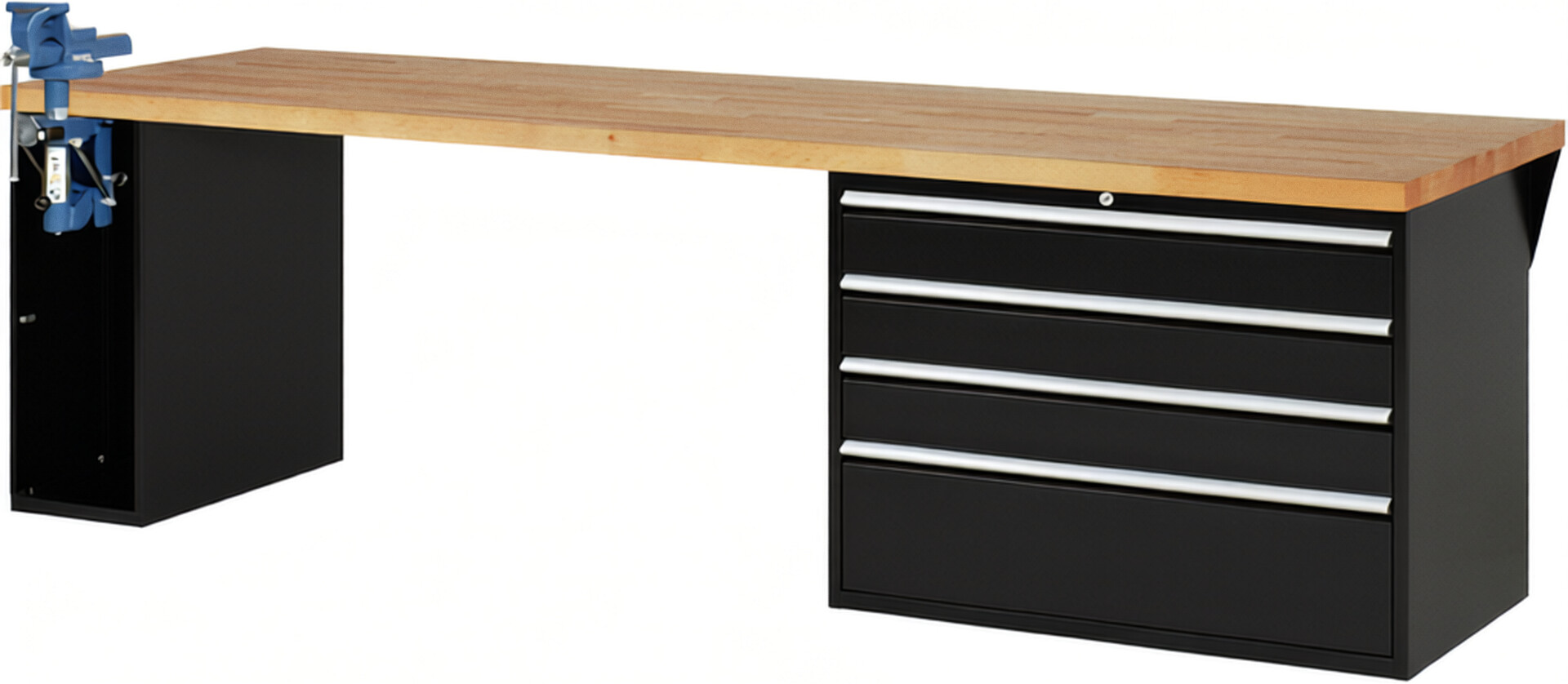 RAU Werkbank schwarz - Breite 300 cm - Tiefe 90 cm - Höhe 89 cm - Buche-Massiv Arbeitsplatte 40 mm