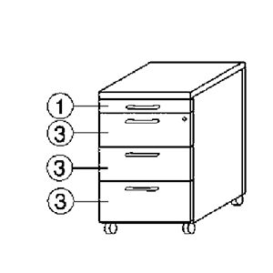 Rollcontainer, BxTxH 438x600x565 mm, 1 Utensilienschub, 3 Schubladen, Schloss, ahorn