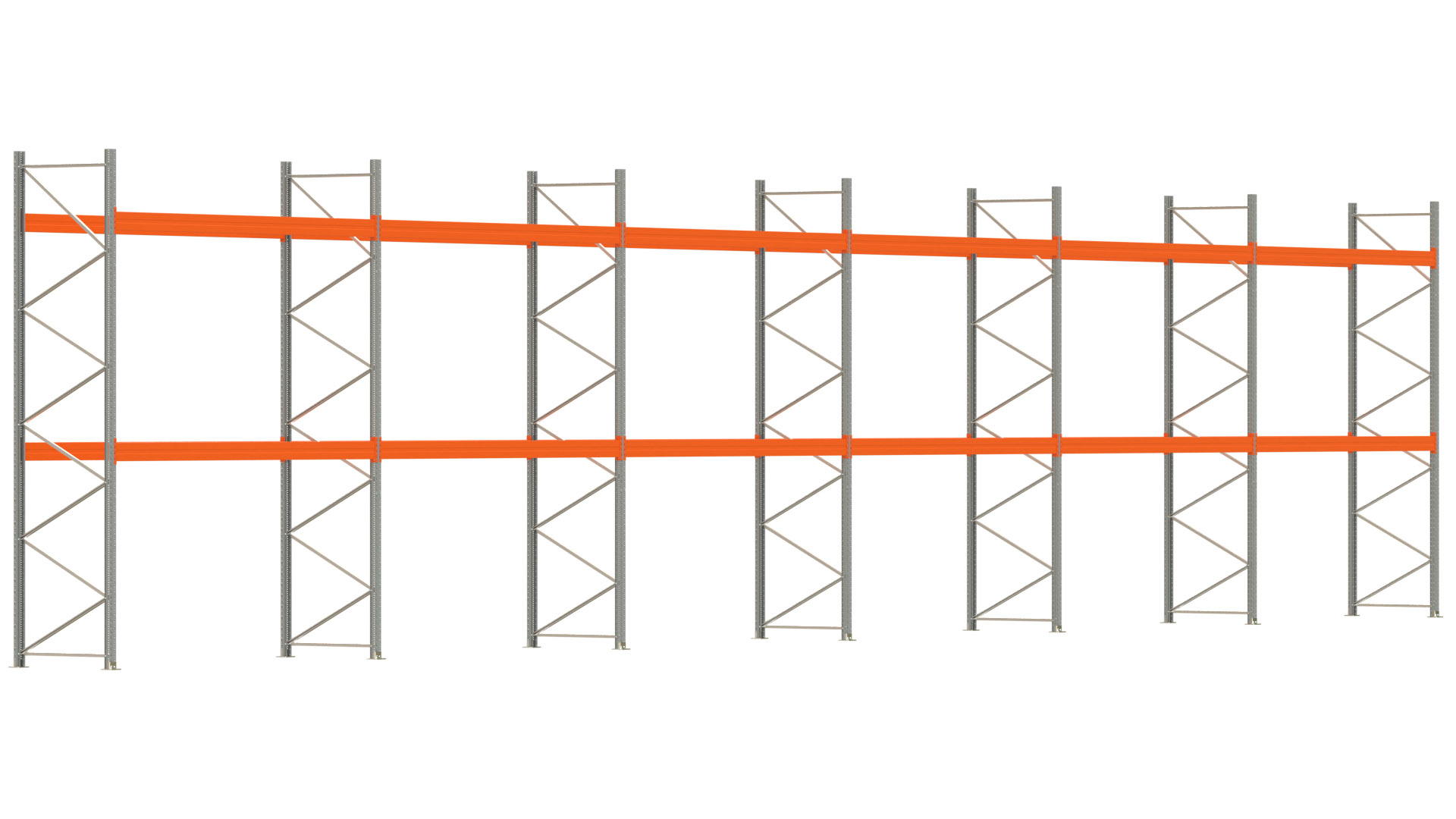 Palettenregal ARTUS - Breite 2219,5 cm - Höhe 450 cm - Tiefe 110 cm - 2 Träger-Ebenen - max. Fachlast 4000 kg - 72 Palettenstellplätze