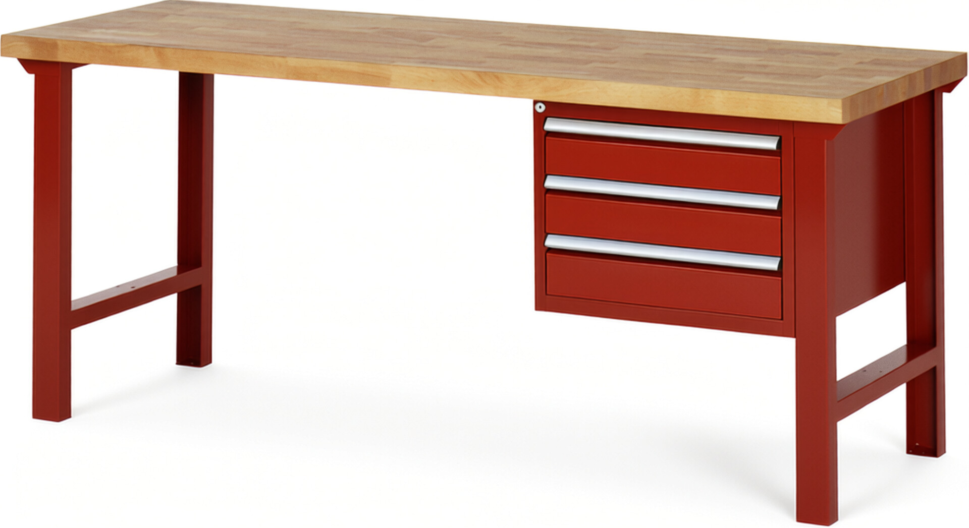 RAU Werkbank rot - Breite 200 cm - Tiefe 70 cm - Höhe 84 cm - Buche-Massiv Arbeitsplatte 40 mm