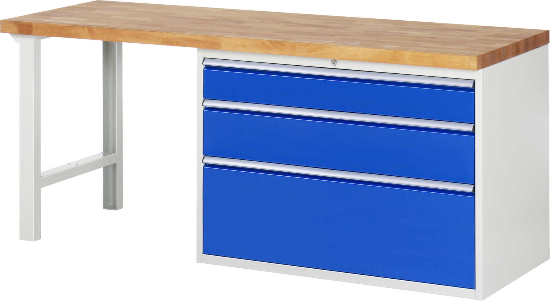 Werkbank Modell 7708 rot - schwarz, BxTxH 2000x700x840 mm,  Buche-Massiv Arbeitsplatte 40 mm,  3 Schubladen mit  Auszug 90 %