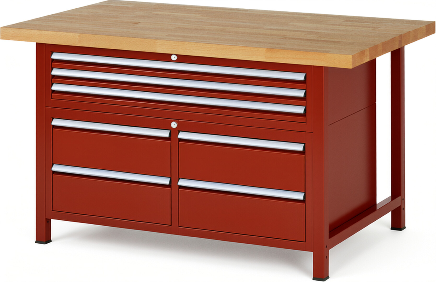 RAU Werkbank rot - Breite 150 cm - Tiefe 90 cm - Höhe 84 cm - Buche-Massiv Arbeitsplatte 40 mm