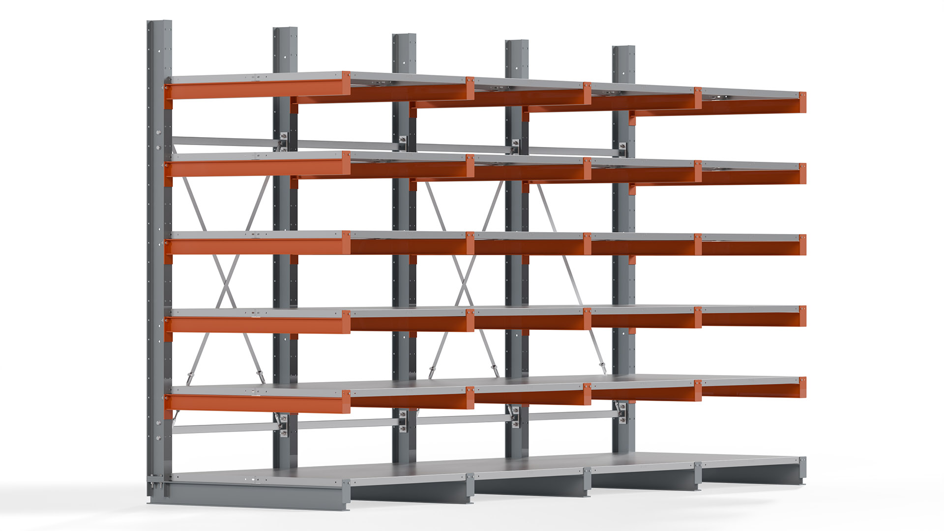 Kragarmregal KARL basic - lackiert - Breite: 400 cm - Höhe: 250 cm - Tiefe: 120 cm - Traglast je Kragarm: 370 kg - einseitig