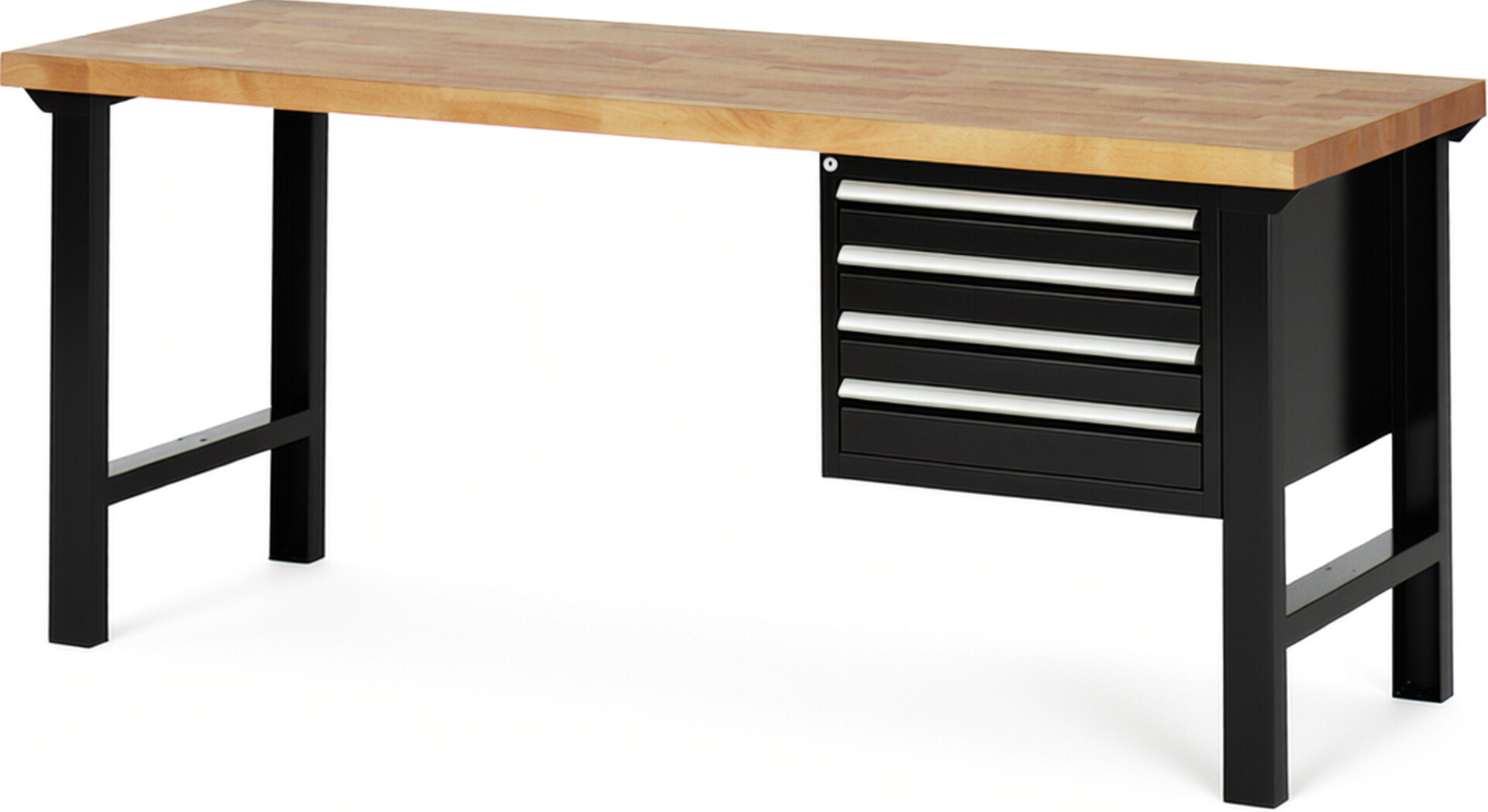 RAU Werkbank schwarz - Breite 200 cm - Tiefe 70 cm - Höhe 84 cm - Buche-Massiv Arbeitsplatte 40 mm