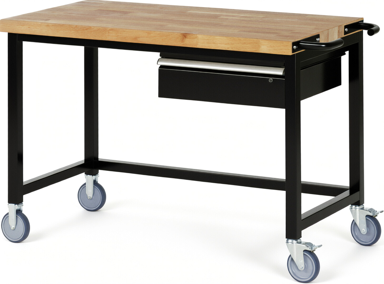 RAU Werkbank schwarz - Breite 125 cm - Tiefe 70 cm - Höhe 108 cm - Buche-Massiv Arbeitsplatte 40 mm