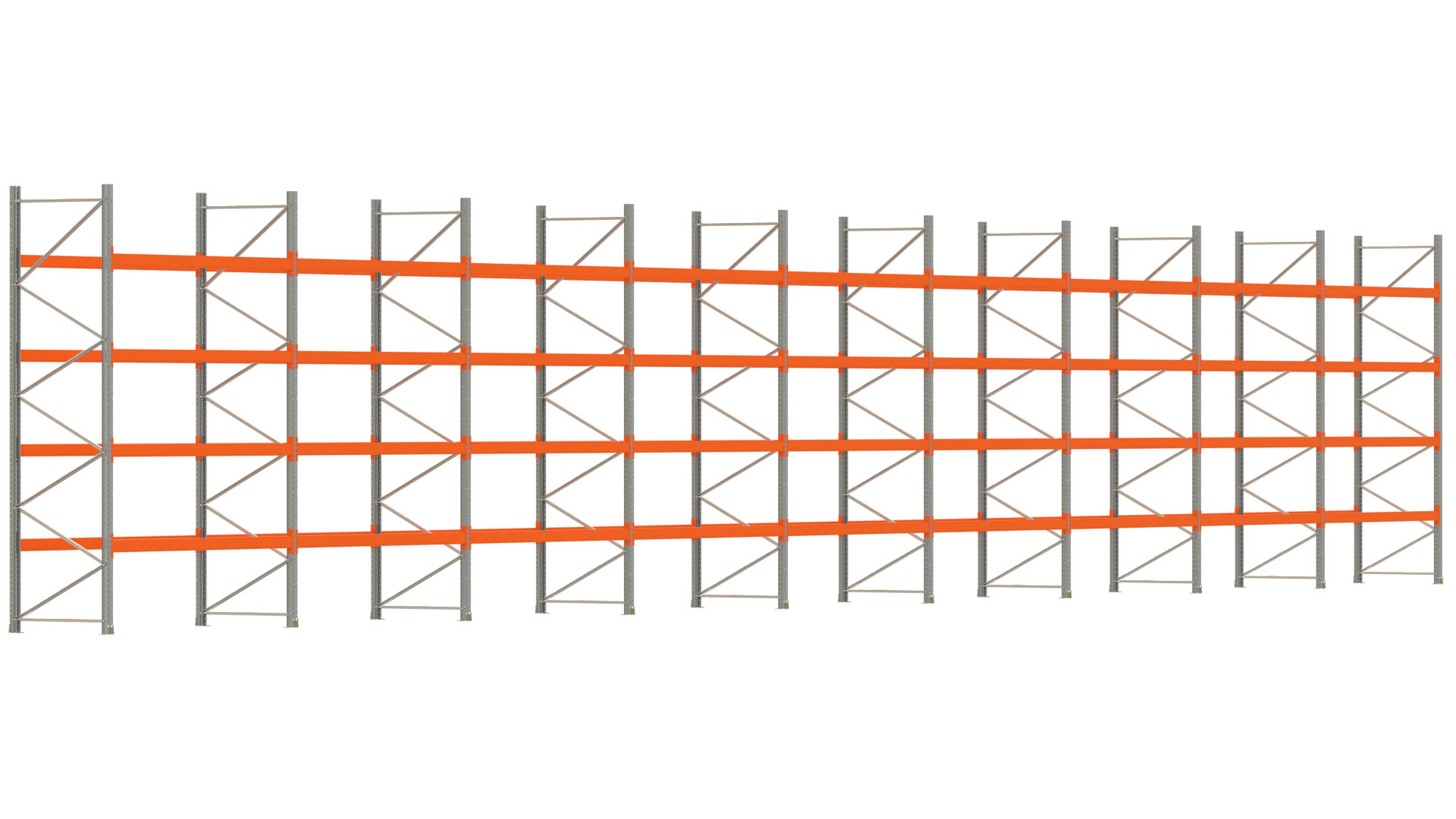 Palettenregal ARTUS - Breite 2515 cm - Höhe 400 cm - Tiefe 110 cm - 4 Träger-Ebenen - Fachlast 2000 kg - 135 Palettenstellplätze