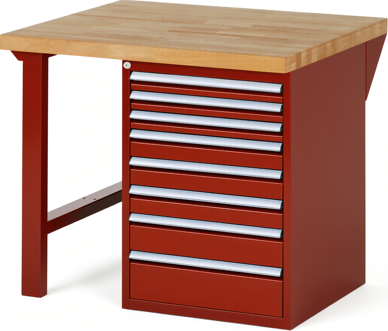 RAU Werkbank rot - Breite 100 cm - Tiefe 90 cm - Höhe 84 cm - Buche-Massiv Arbeitsplatte 40 mm