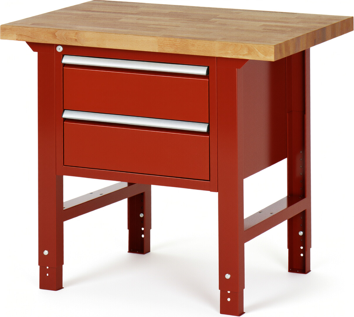 RAU Werkbank rot - Breite 100 cm - Tiefe 70 cm - Höhe 114 cm - Buche-Massiv Arbeitsplatte 40 mm