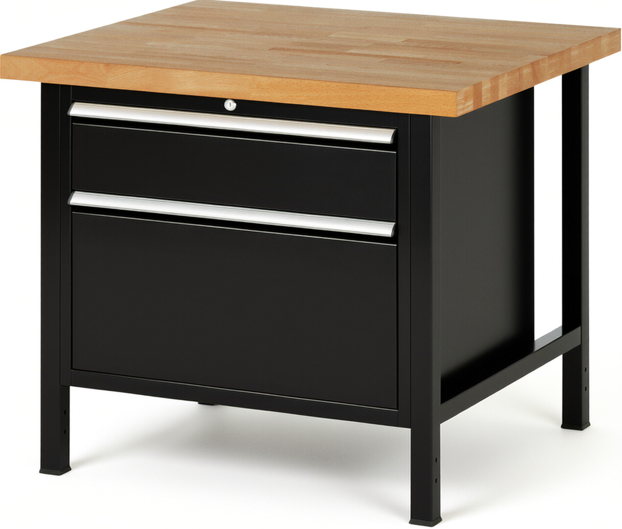 RAU Werkbank schwarz - Breite 100 cm - Tiefe 90 cm - Höhe 104 cm - Buche-Massiv Arbeitsplatte 40 mm