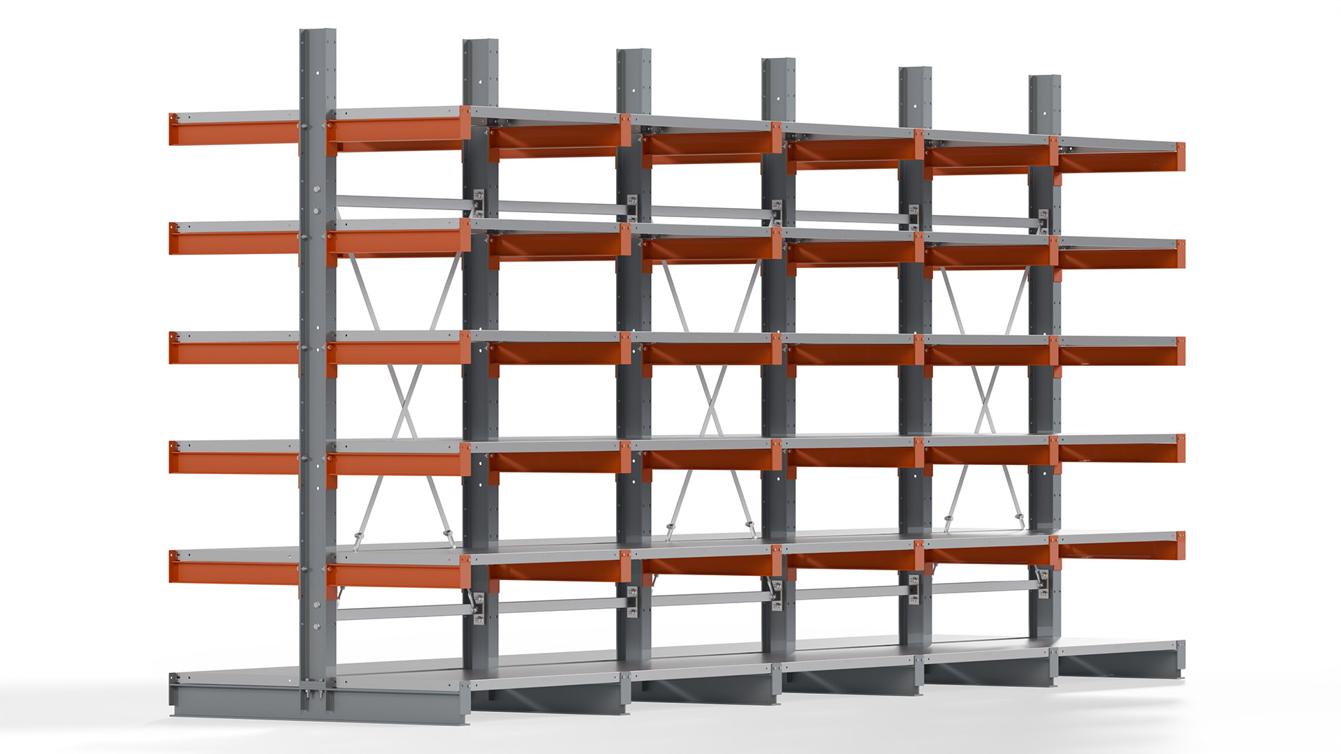 Kragarmregal KARL basic - lackiert - Breite: 500 cm - Höhe: 250 cm - Tiefe: 60 cm - Traglast je Kragarm: 730 kg - beidseitig