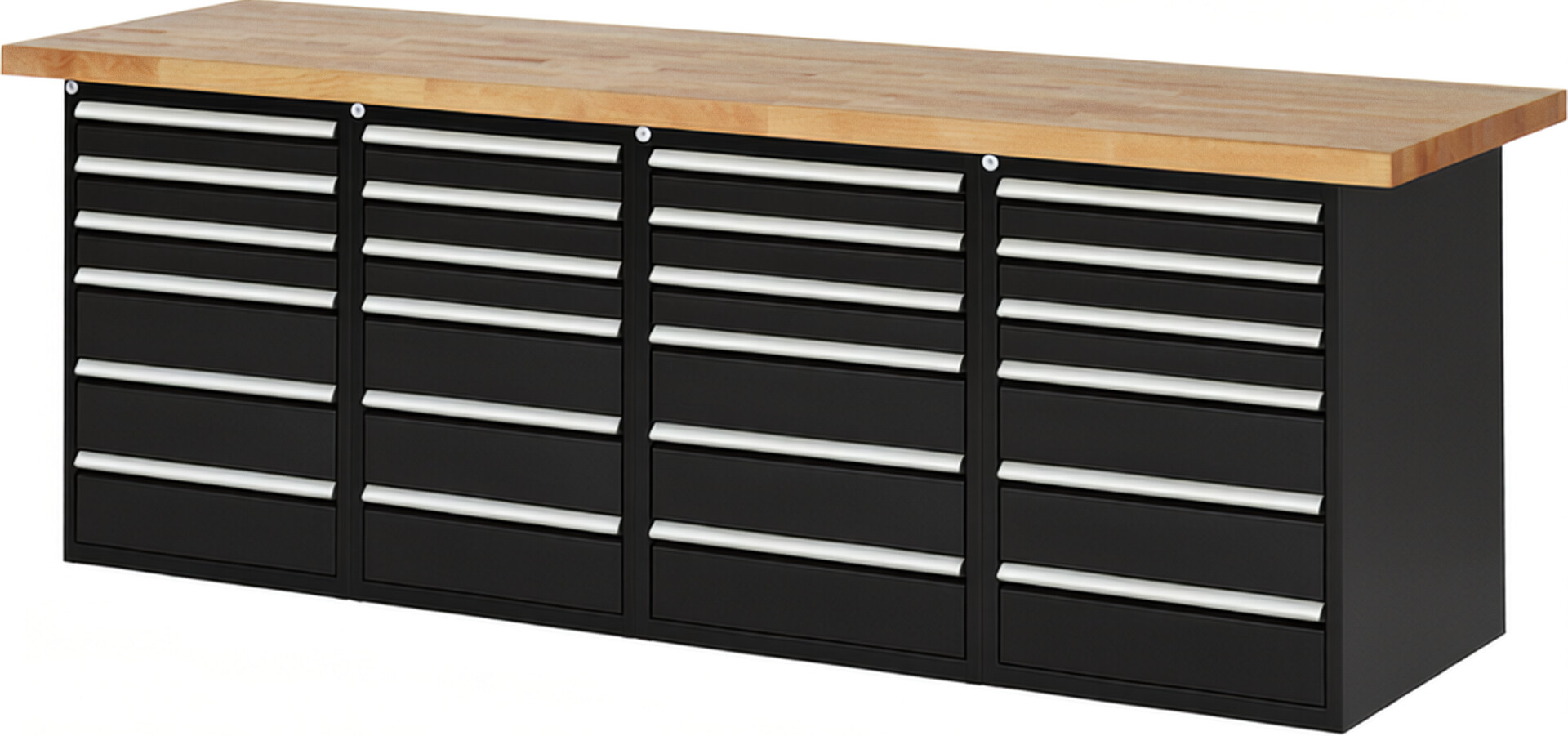 RAU Werkbank schwarz - Breite 250 cm - Tiefe 70 cm - Höhe 84 cm - Buche-Massiv Arbeitsplatte 40 mm