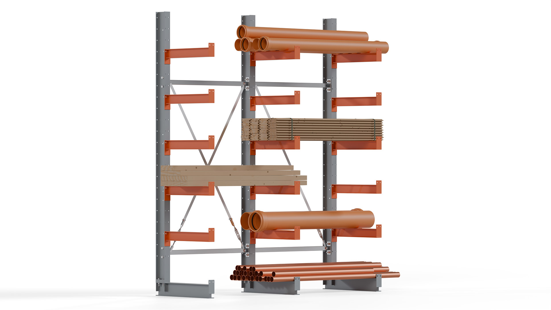 Kragarmregal KARL basic - lackiert - Breite: 200 cm - Höhe: 250 cm - Tiefe: 60 cm - Traglast je Kragarm: 730 kg - einseitig