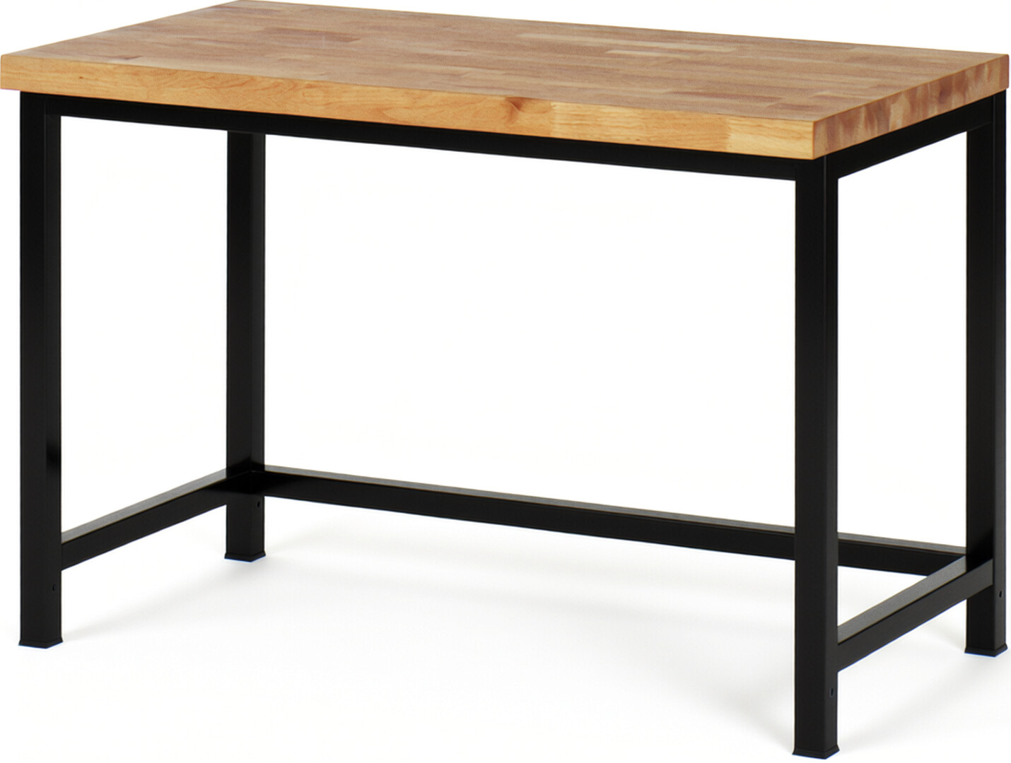 Werkbank schwarz, Breite 125 cm, Tiefe 70 cm, Höhe 84 cm,  Platte: Buche-Massiv-Arbeitsplatte