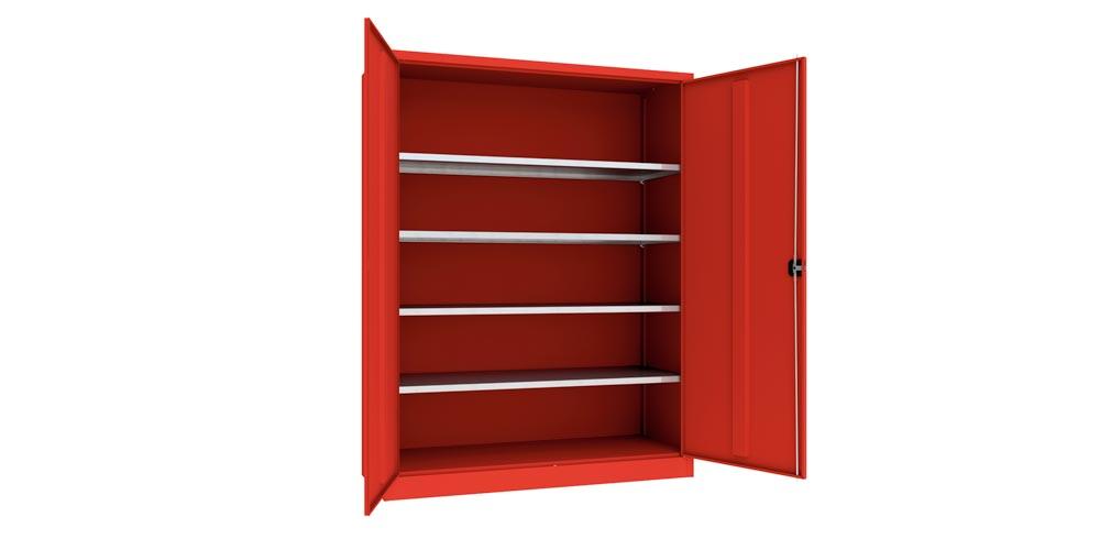 Flügeltürenschrank - Vollblechtüren - 1.950x1.500x600 mm (HxBxT) - 4 Einlegeböden verzinkt - Zylinderschloss - feuerrot