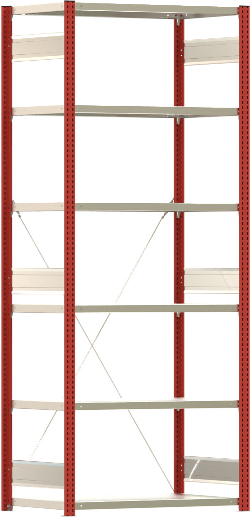 Fachbodenregal BERT - Breite: 100,5 cm - Tiefe: 60 cm - Höhe: 250 cm - 6 Böden - Grundregal