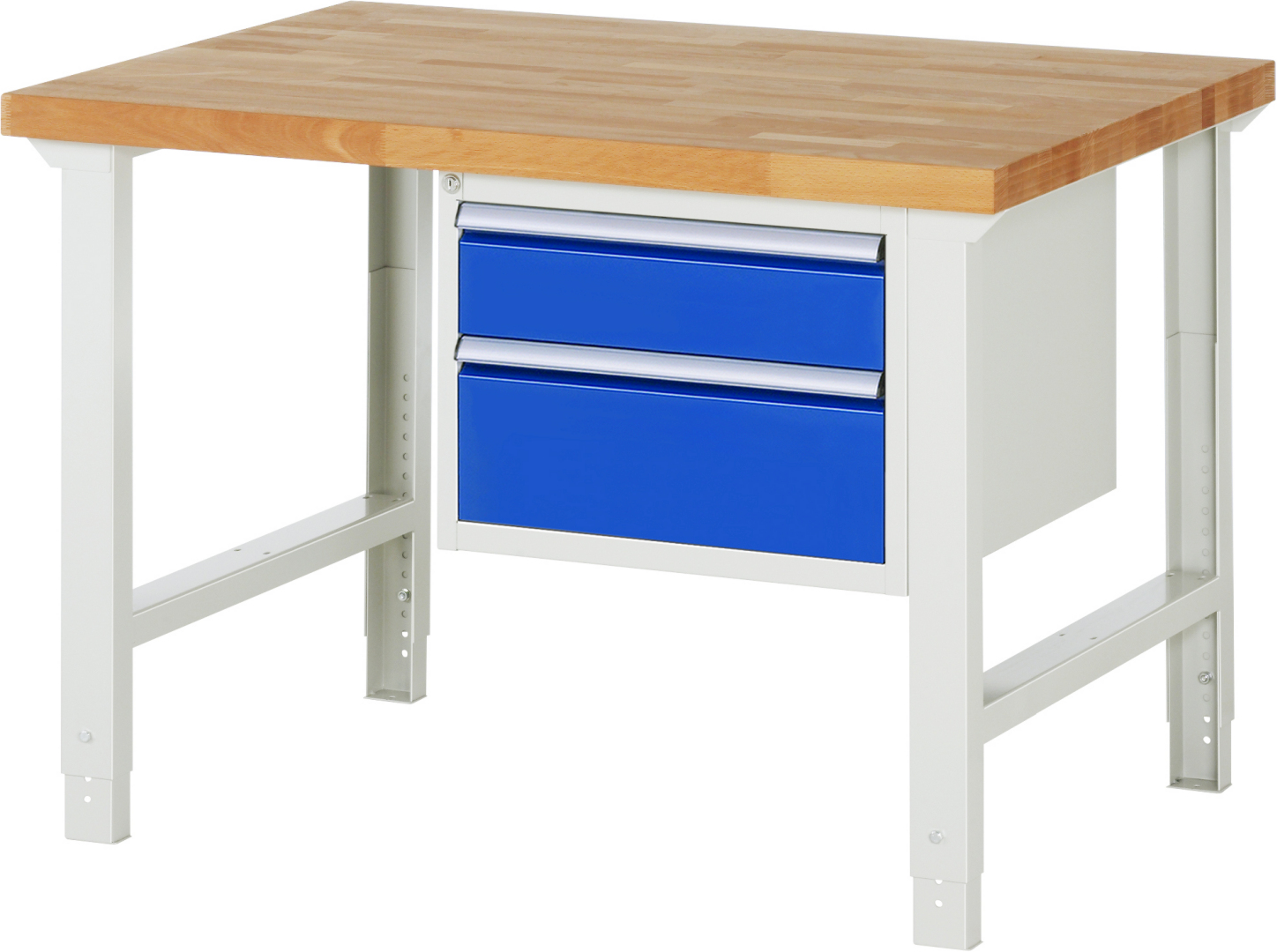 Werkbank Modell 7123 rot - schwarz, BxTxH 1250x900x790-1140 mm,  Buche-Massiv Arbeitsplatte 40 mm,  2 Schubladen mit  Vollauszug 100 % und  SoftClosing