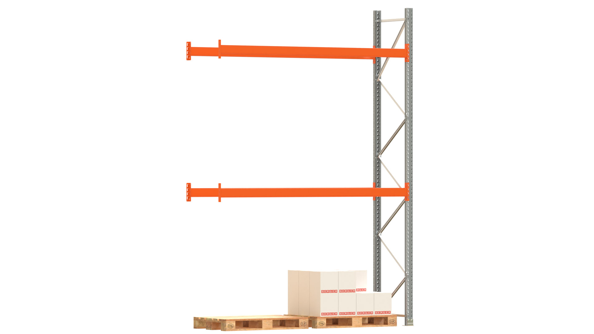 Palettenregal ARTUS - Anbaufeld - Breite 278,5 cm - Höhe 400 cm - Tiefe 80 cm - 2 Träger Ebenen