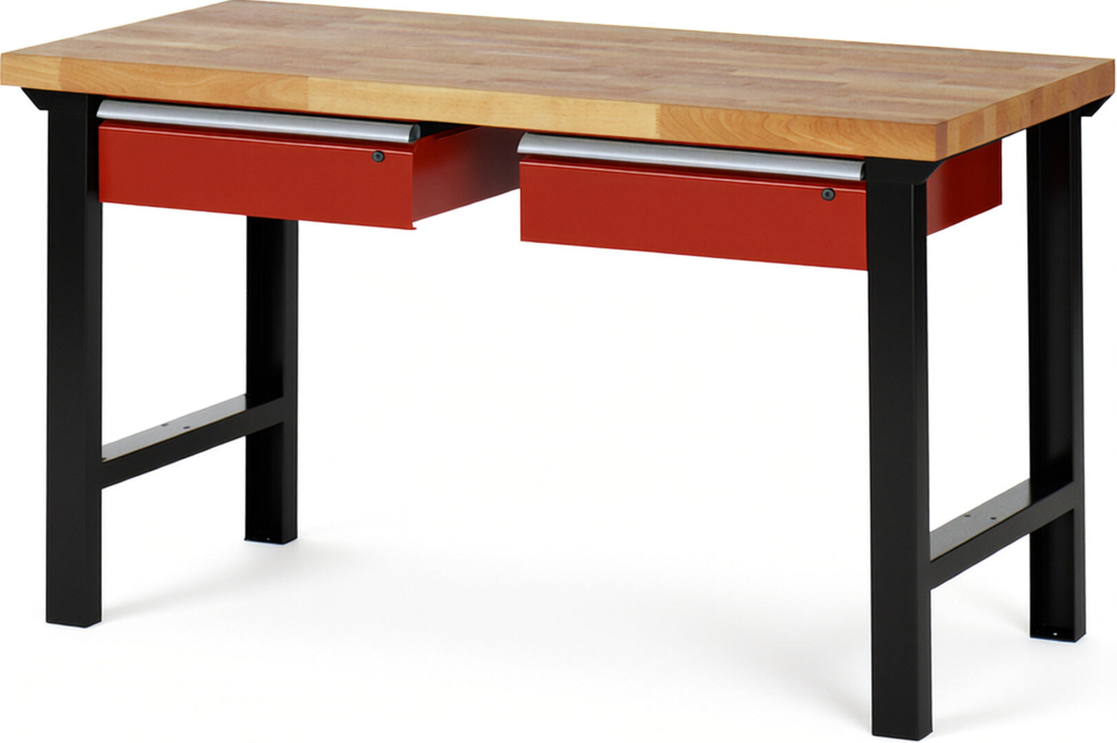 RAU Werkbank schwarz - rot - Breite 150 cm - Tiefe 70 cm - Höhe 84 cm - Buche-Massiv Arbeitsplatte 40 mm