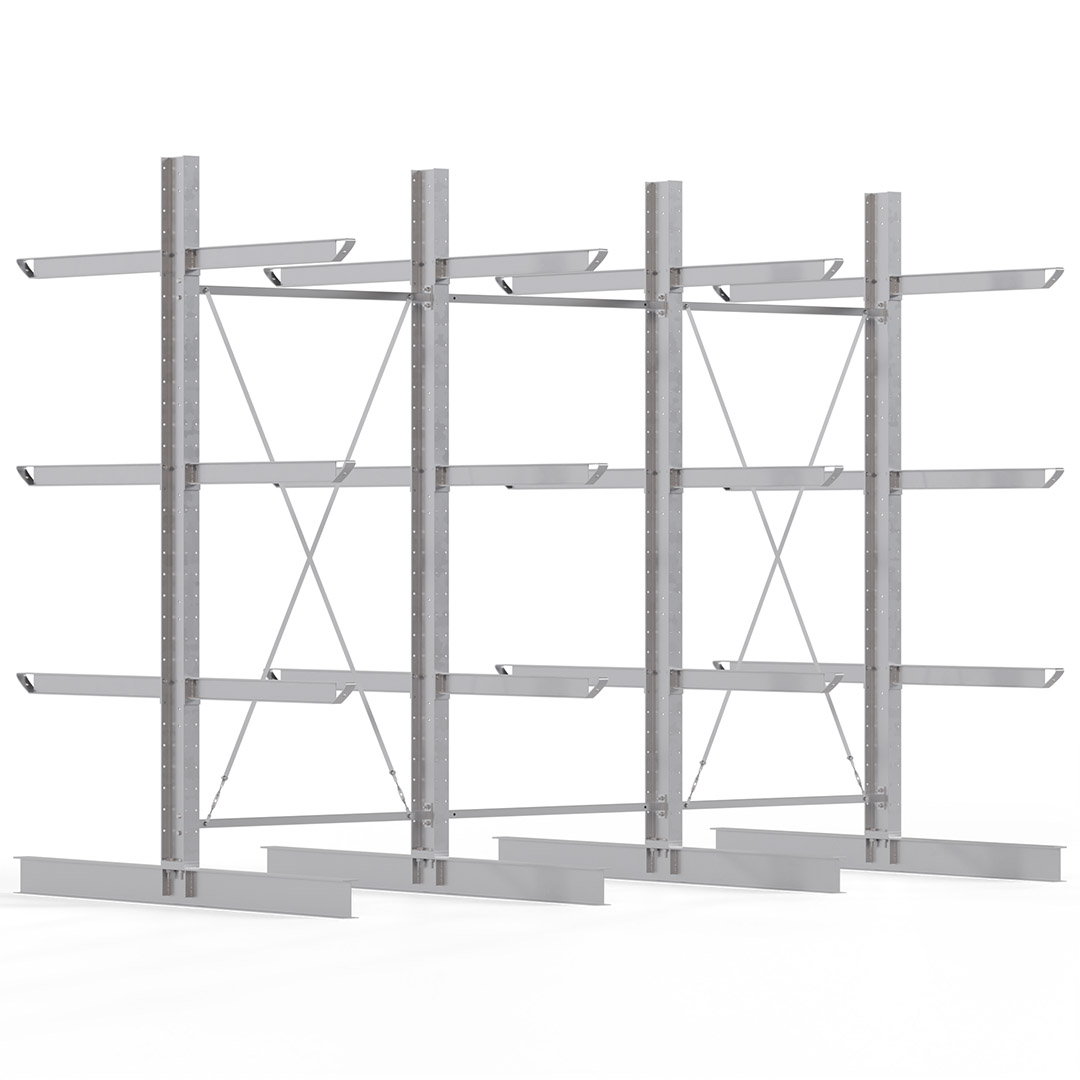 Kragarmregal KARL heavy - feuerverzinkt - Breite: 450 cm - Höhe: 350 cm - Tiefe: 120 cm - Traglast je Kragarm: 800 kg - beidseitig