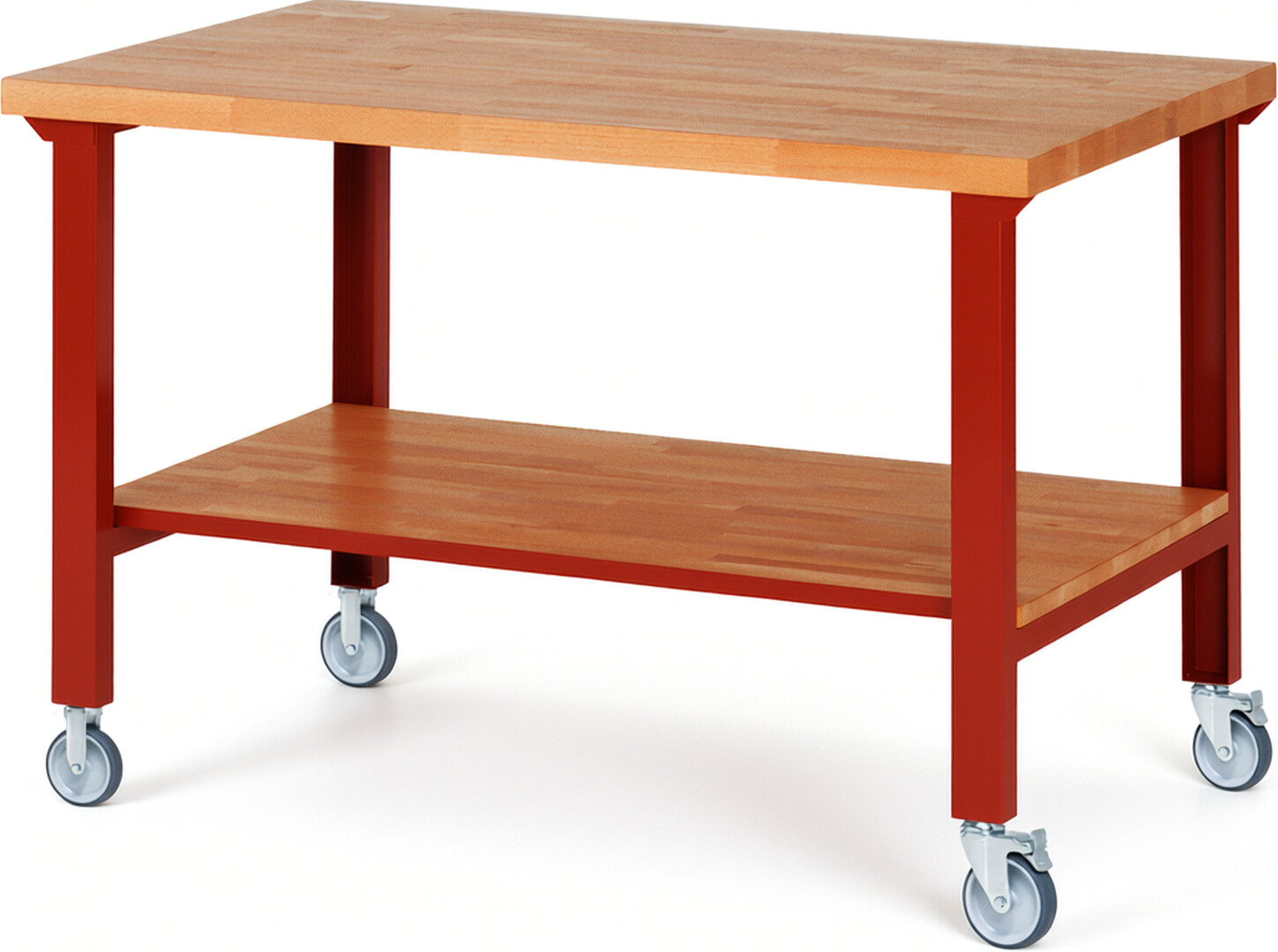 RAU Werkbank rot - Breite 150 cm - Tiefe 90 cm - Höhe 100 cm - Buche-Massiv Arbeitsplatte 40 mm