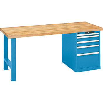 Werkbank, Multiplex Arbeitsplatte - Code Lock - Tragkraft 800 kg - 840 x 2.000 x 750 mm (HxBxT) - 4 Schubladen - lichtgrau