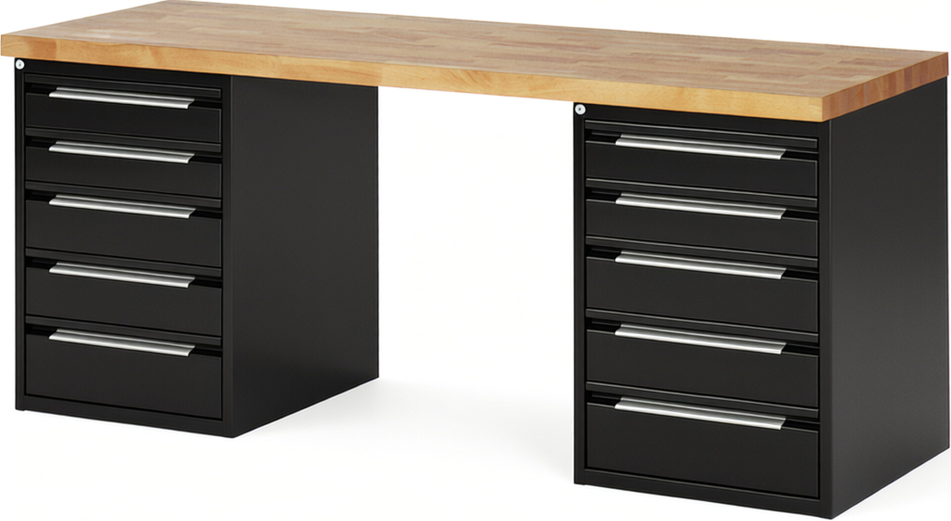 RAU Werkbank schwarz - Breite 200 cm - Tiefe 70 cm - Höhe 89 cm - Buche-Massiv Arbeitsplatte 40 mm