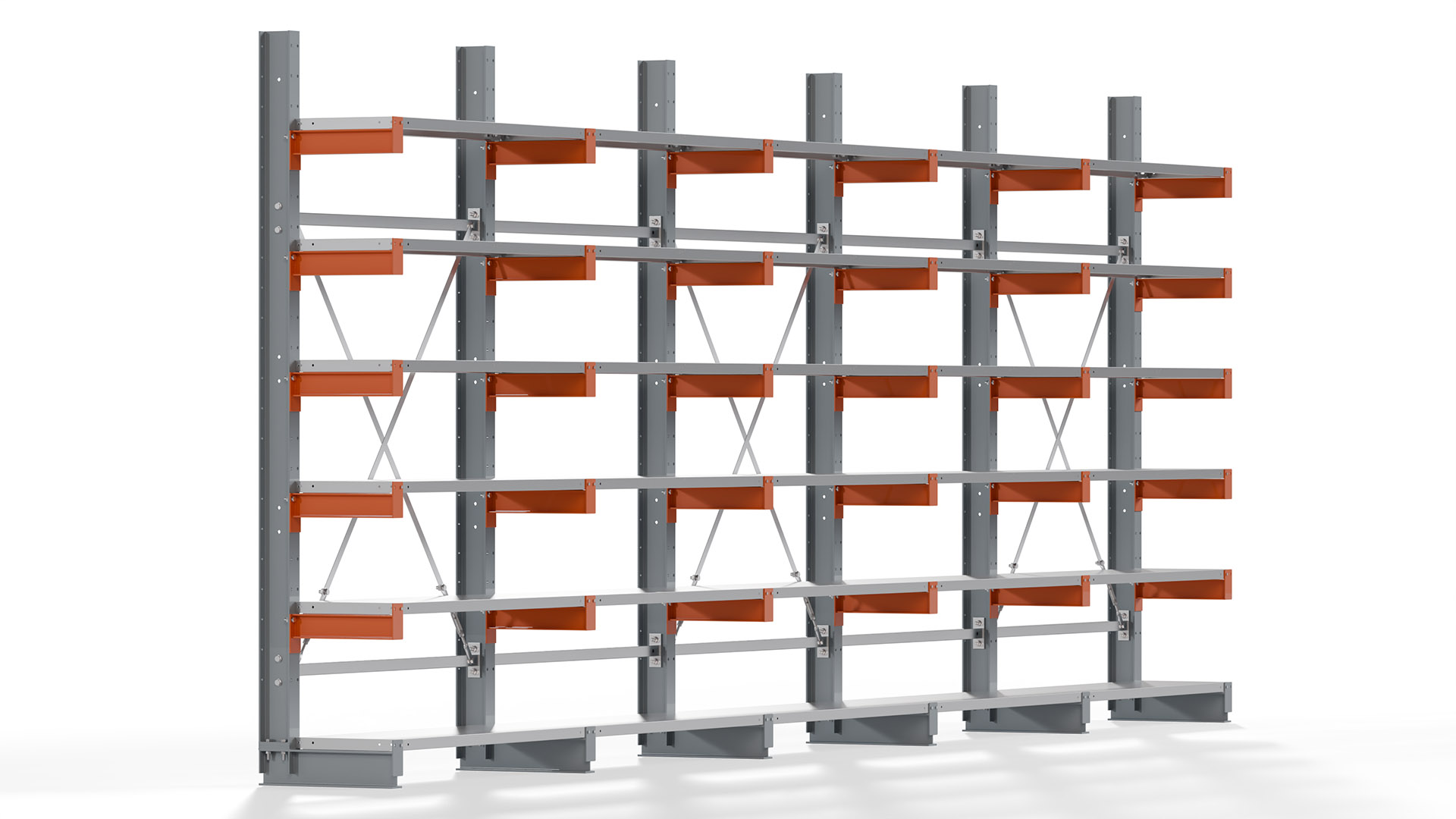 Kragarmregal KARL basic - lackiert - Breite: 640 cm - Höhe: 250 cm - Tiefe: 40 cm - Traglast je Kragarm: 1100 kg - einseitig