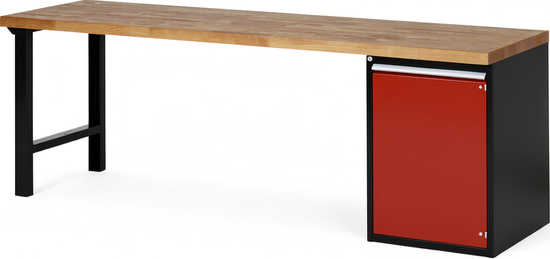 RAU Werkbank schwarz - rot - Breite 250 cm - Tiefe 70 cm - Höhe 89 cm - Buche-Massiv Arbeitsplatte 40 mm