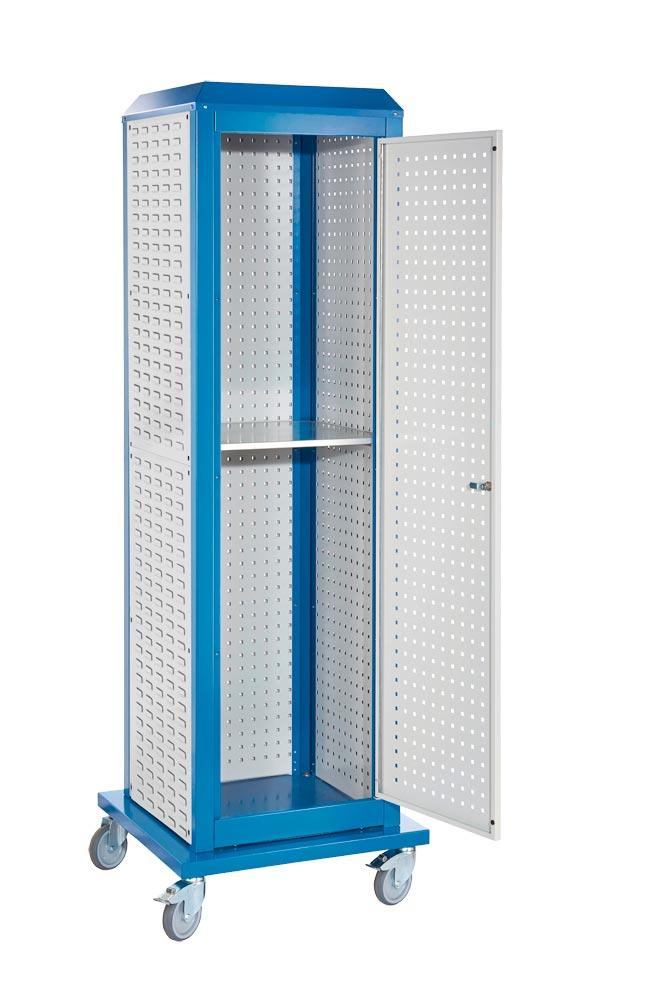 Lochplatten, Tool-Tower groß, BxTxH 700x700x2015 mm, mobil, 1 Tür, 6 Platten, 1 Boden, RAL 5010/7035