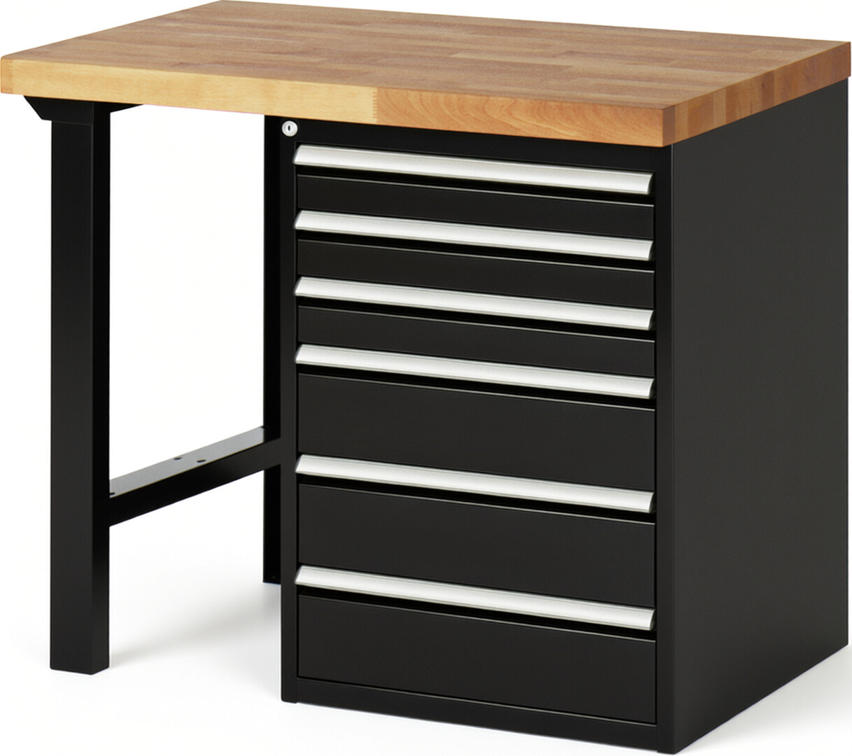 RAU Werkbank schwarz - Breite 100 cm - Tiefe 70 cm - Höhe 84 cm - Buche-Massiv Arbeitsplatte 40 mm