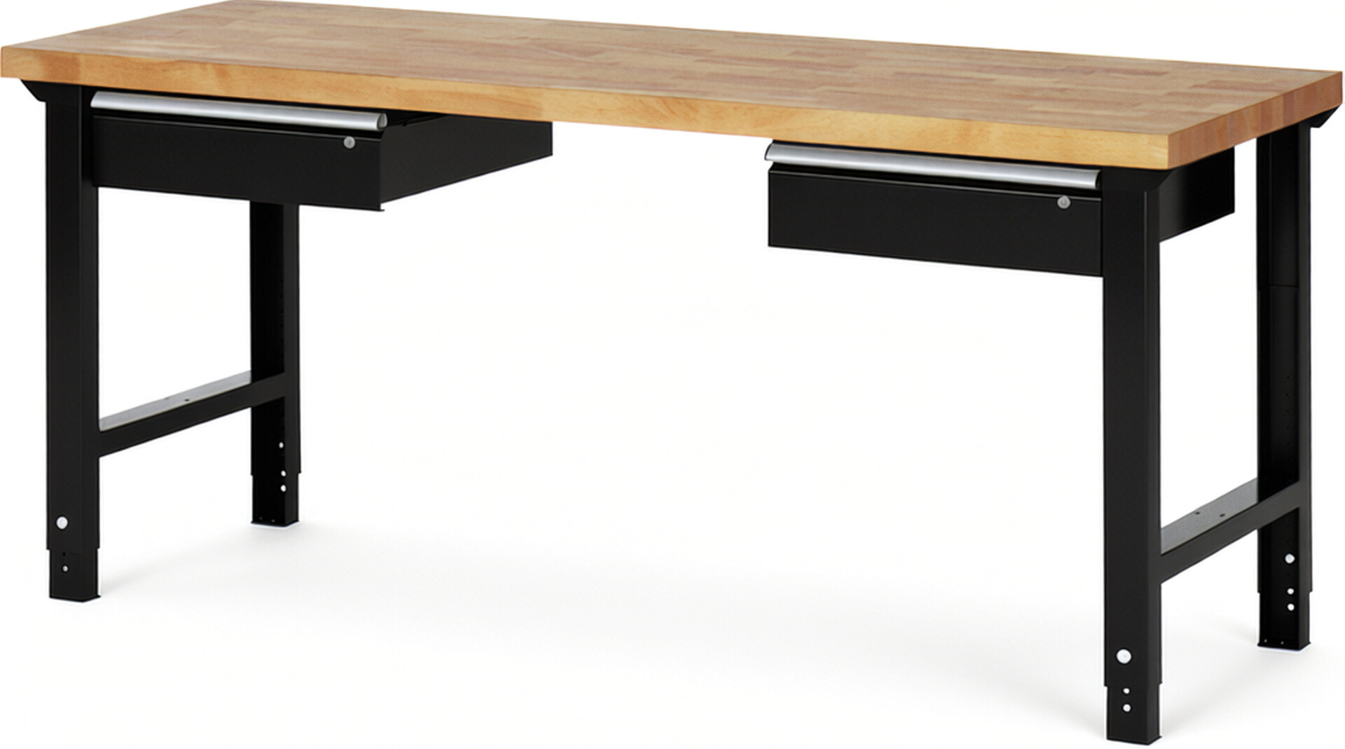 RAU Werkbank schwarz - Breite 200 cm - Tiefe 70 cm - Höhe 114 cm - Buche-Massiv Arbeitsplatte 40 mm