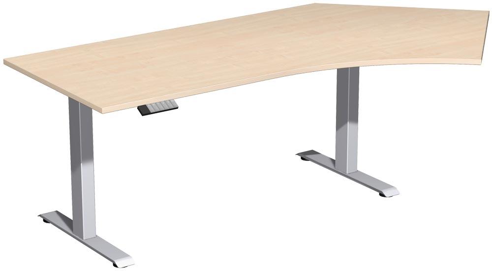 PC-Schreibtisch, elektr. höhenverstellbar, BxTxH 2166x800/1130x630-1280 mm, rechts, Melamin-Platte 25 mm, ahorn/silber