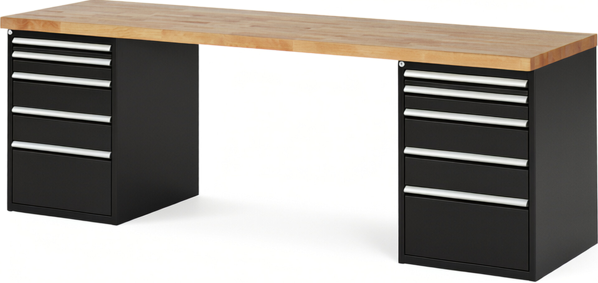 RAU Werkbank schwarz - Breite 250 cm - Tiefe 70 cm - Höhe 89 cm - Buche-Massiv Arbeitsplatte 40 mm