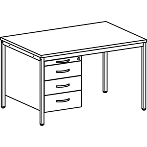 Schreibtisch, BxTxH 1200x800x720 mm, 1 Hängecontainer: 1 Utensilienschub, 3 Schubladen, 4-Fuß-Gestell lichtgrau, Platte ahorn