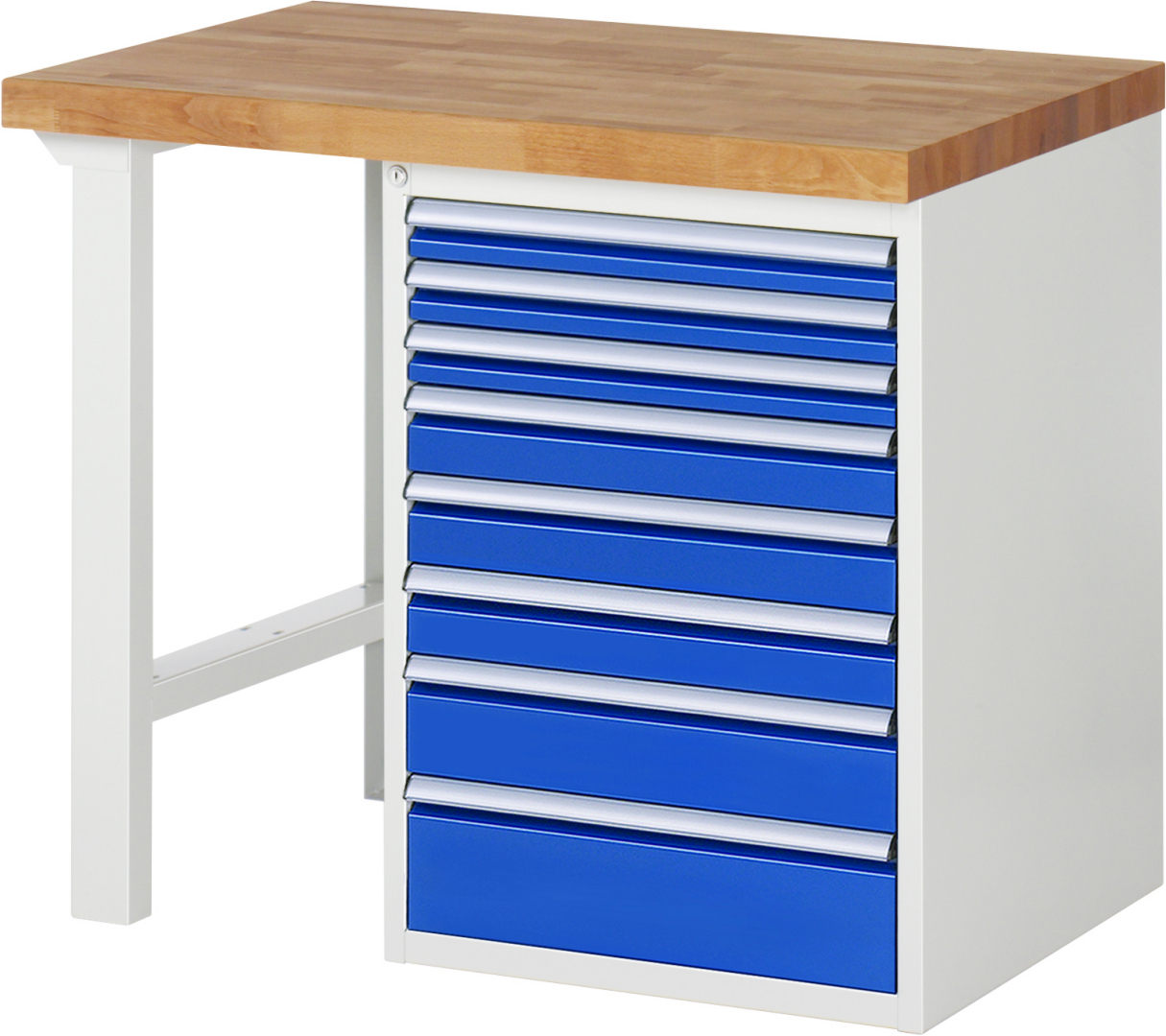 Werkbank Modell 7519 rot - schwarz, BxTxH 1000x700x890 mm,  Buche-Massiv Arbeitsplatte 40 mm,  8 Schubladen mit  Vollauszug 100 % und  SoftClosing