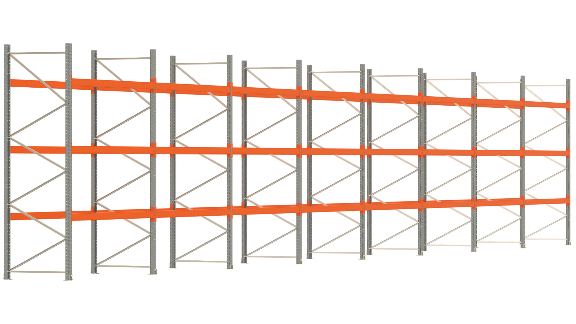 Palettenregal ARTUS - Breite 2236,5 cm - Höhe 350 cm - Tiefe 110 cm - Fachlast 2000 kg - 96 Palettenstellplätze