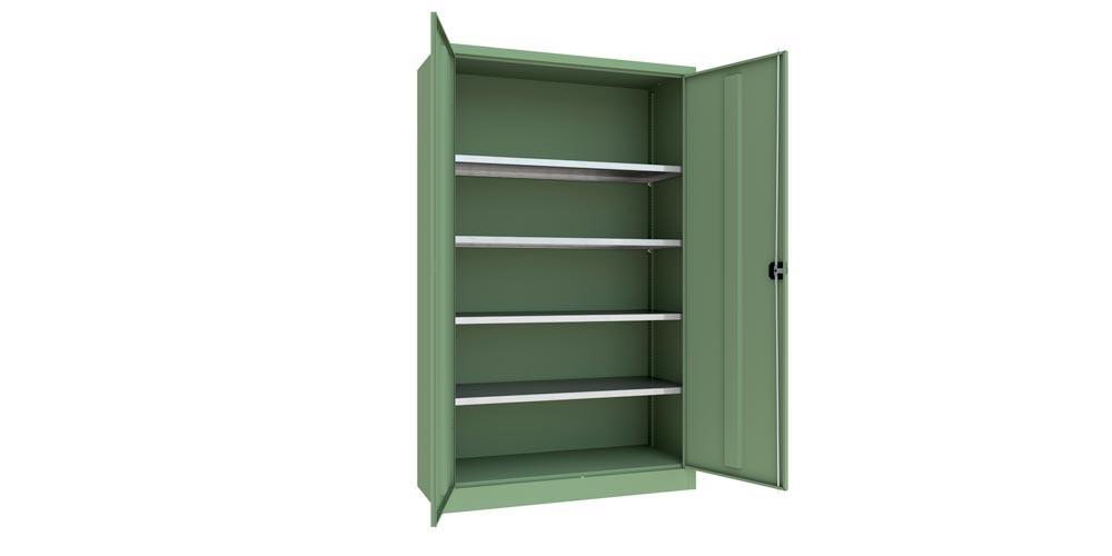 Flügeltürenschrank - Vollblechtüren - 1.950x1.200x500 mm (HxBxT) - 4 Einlegeböden verzinkt - Zylinderschloss - resedagrün