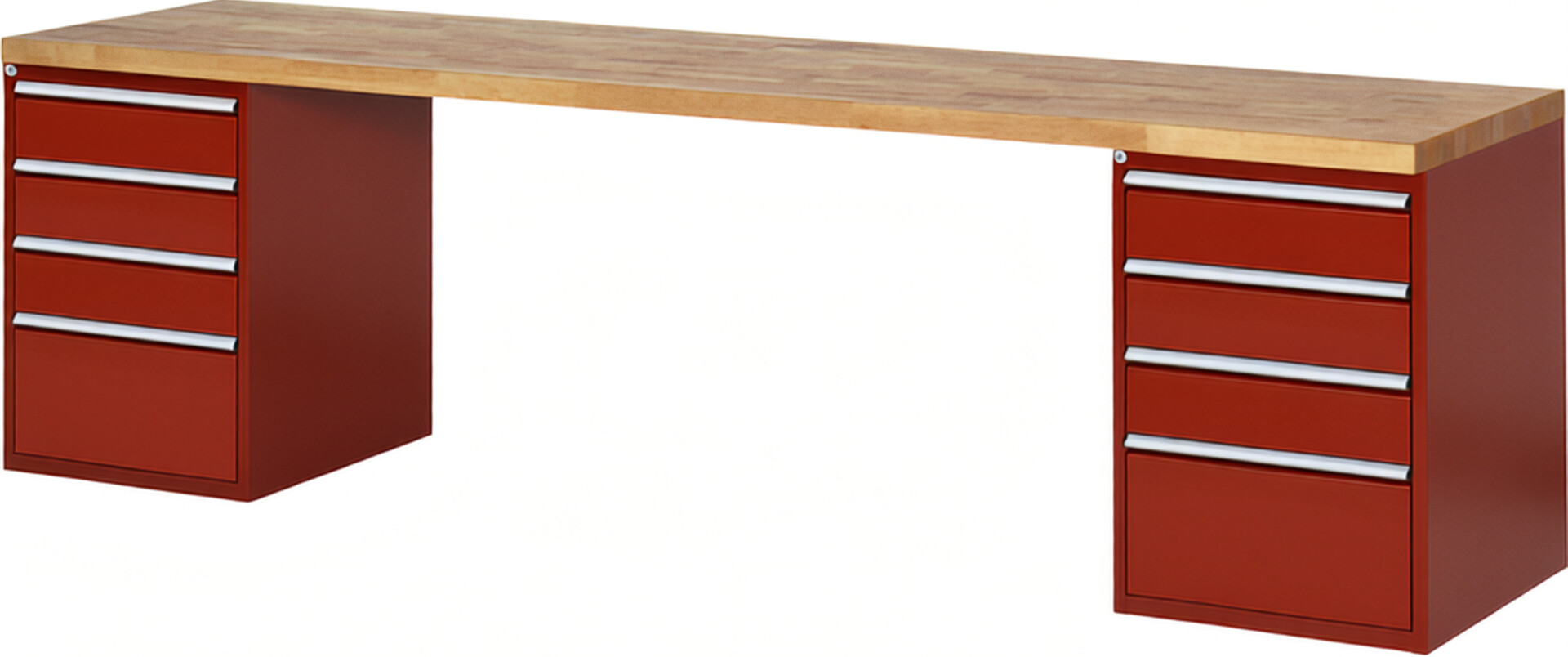 RAU Werkbank rot - Breite 300 cm - Tiefe 70 cm - Höhe 89 cm - Buche-Massiv Arbeitsplatte 40 mm