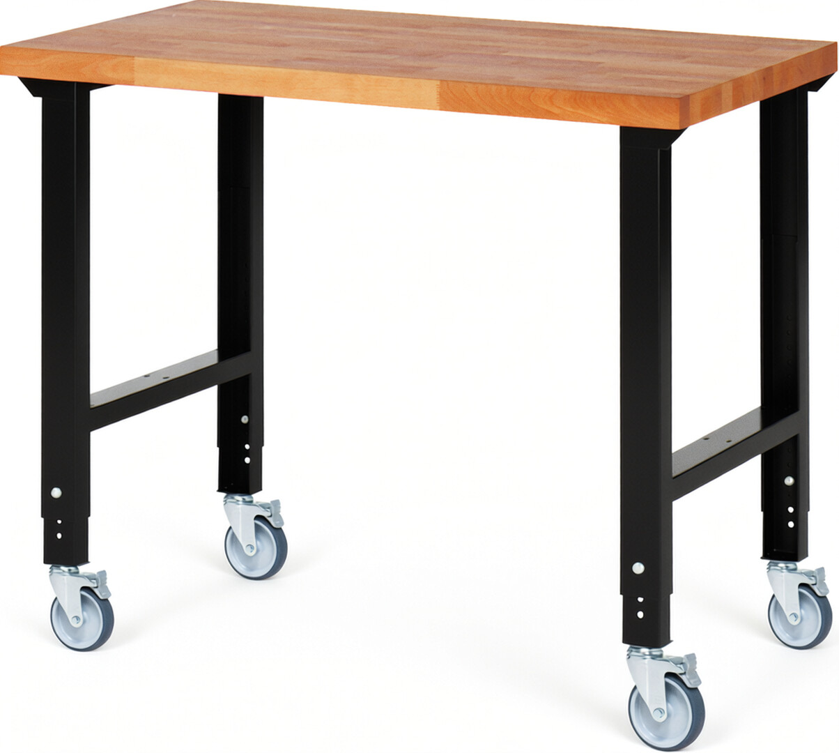 Fahrbare Werkbank Modell 7000 schwarz, BxTxH 1250x700x950-1000 mm,  Buche-Massiv Arbeitsplatte 40 mm