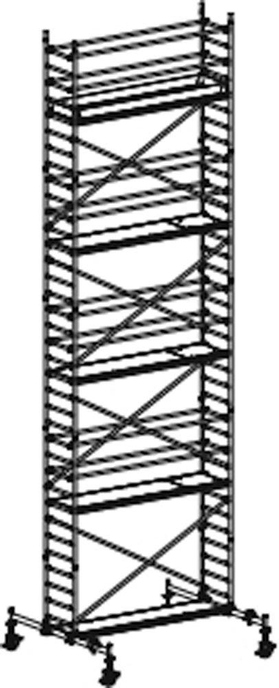 Fahrgerüst, Aluminium, mit Fahrtraverse, Reichhöhe 10,60 m, Standhöhe 8,60 m, Gerüsthöhe 9,82 m, Gewicht 371,1 kg