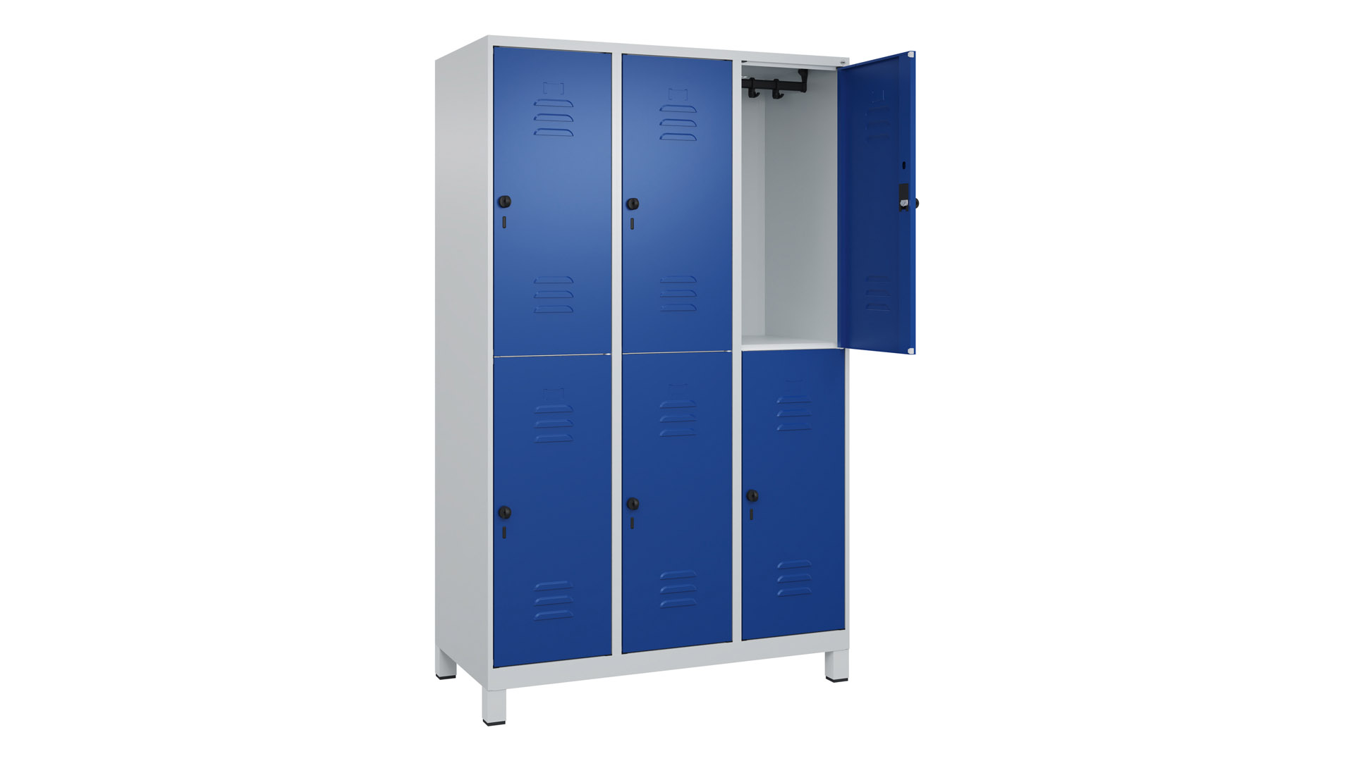 Garderobenspind doppelstöckig, Breite 120 cm, Höhe 195 cm, Tiefe 50 cm, 6 Fächer