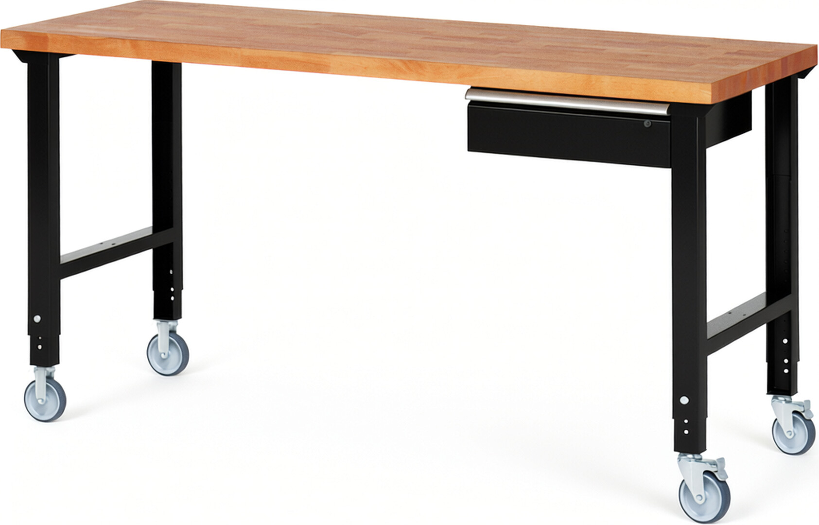 RAU Werkbank schwarz - Breite 200 cm - Tiefe 70 cm - Höhe 100 cm - Buche-Massiv Arbeitsplatte 40 mm