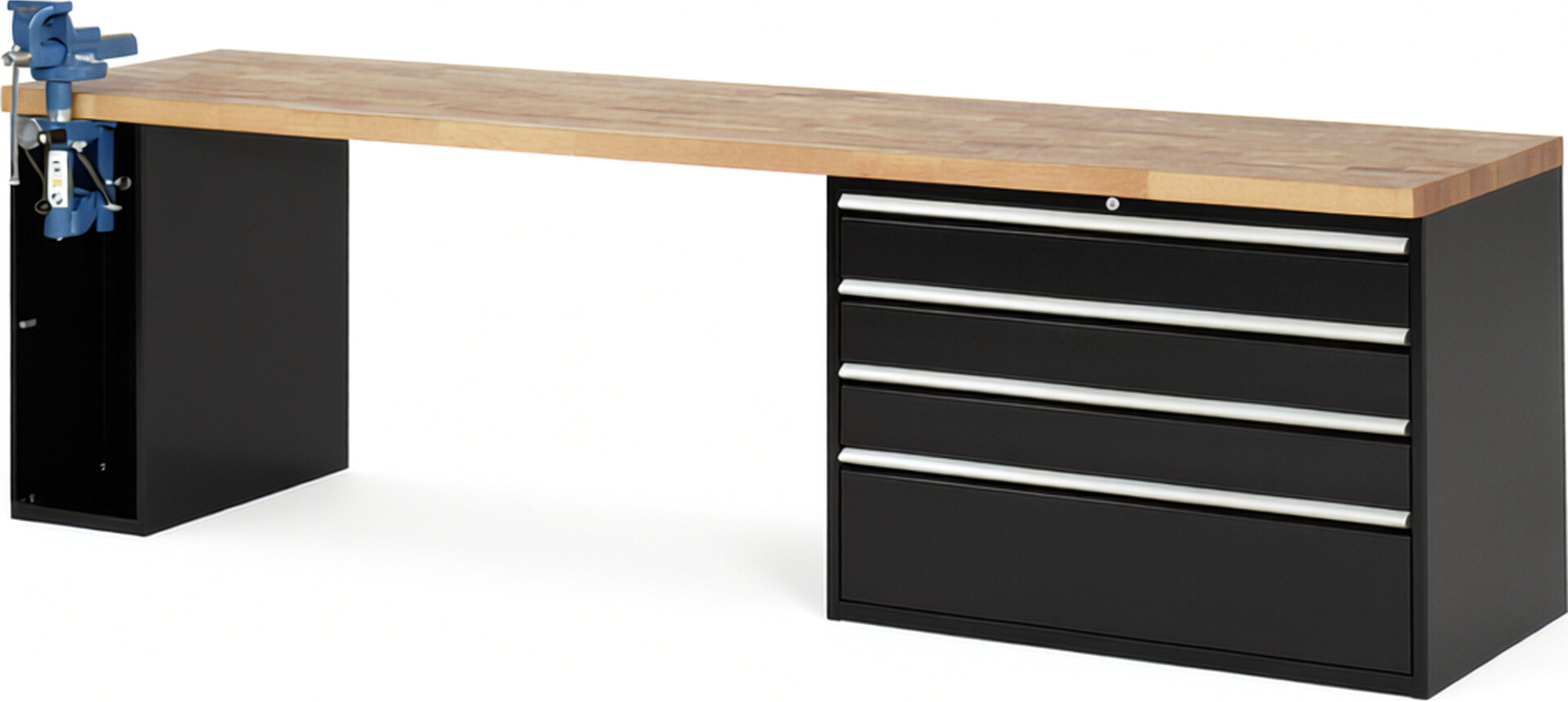 RAU Werkbank schwarz - Breite 300 cm - Tiefe 70 cm - Höhe 84 cm - Buche-Massiv Arbeitsplatte 40 mm