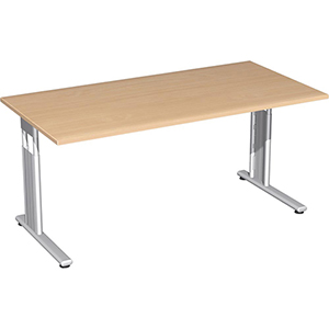 Schreibtisch, BxTxH 1600x800x680-820 mm, höhenverstellbar, Platte buche, C-Fuß-Gestell silber