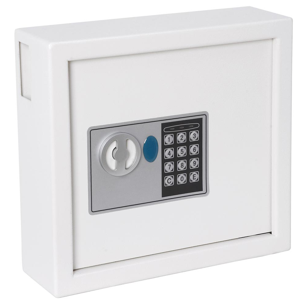 Schlüsseltresor, 30 Haken, BxTxH 300x100x280 mm, elektr. Tastenschloss, RAL 9003 signalweiß