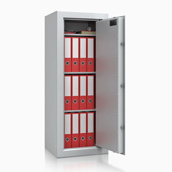 Massiver Aktentresor, Möbeltresor, Sicherheitsschrank, Safe zum Einbauen, VdS Klasse 1, Farbe lichtgrau, 3 Fachböden, 1.300 x 500 x 430 mm (BxT)