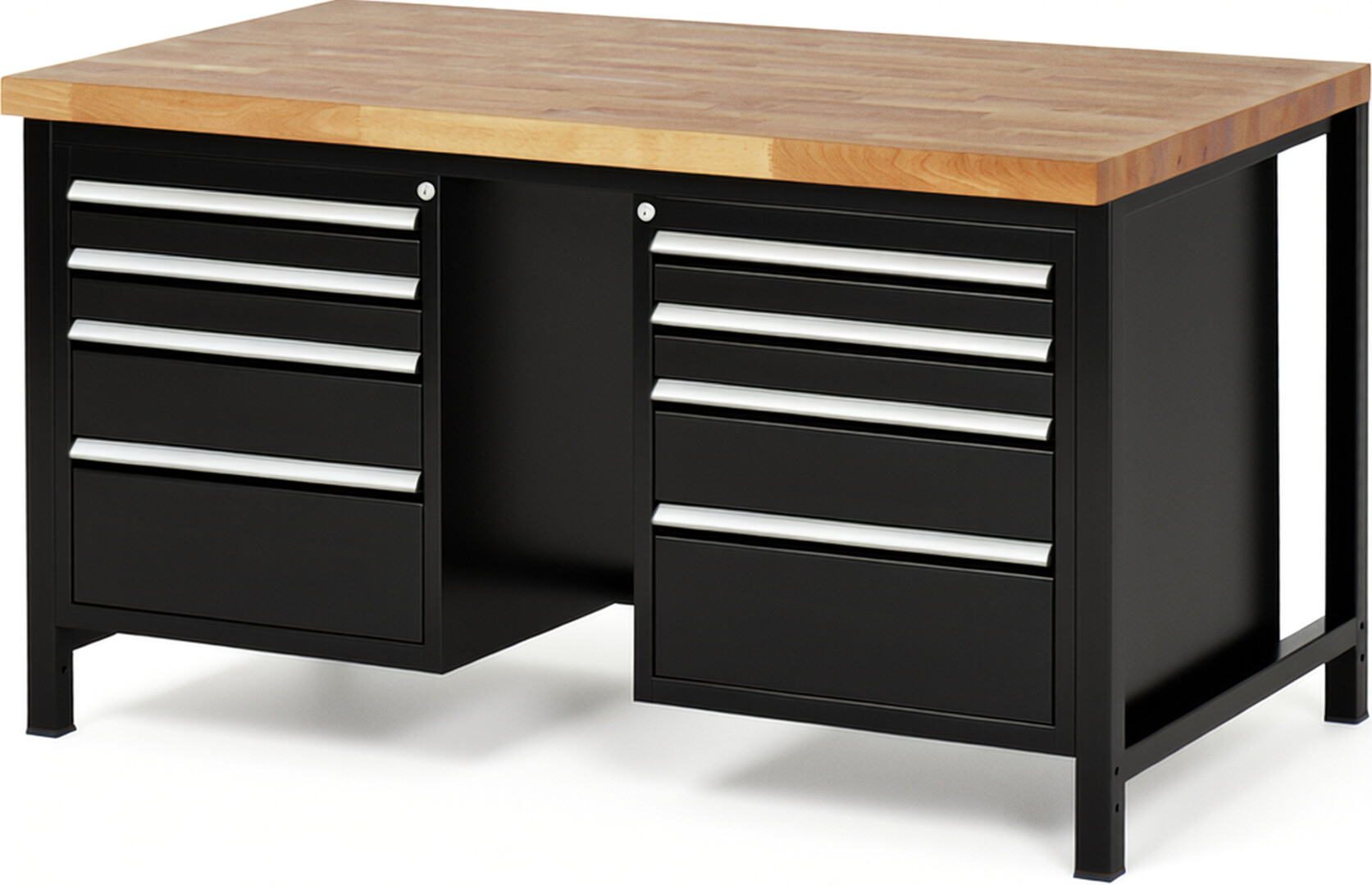 RAU Werkbank schwarz - Breite 150 cm - Tiefe 90 cm - Höhe 104 cm - Buche-Massiv Arbeitsplatte 40 mm